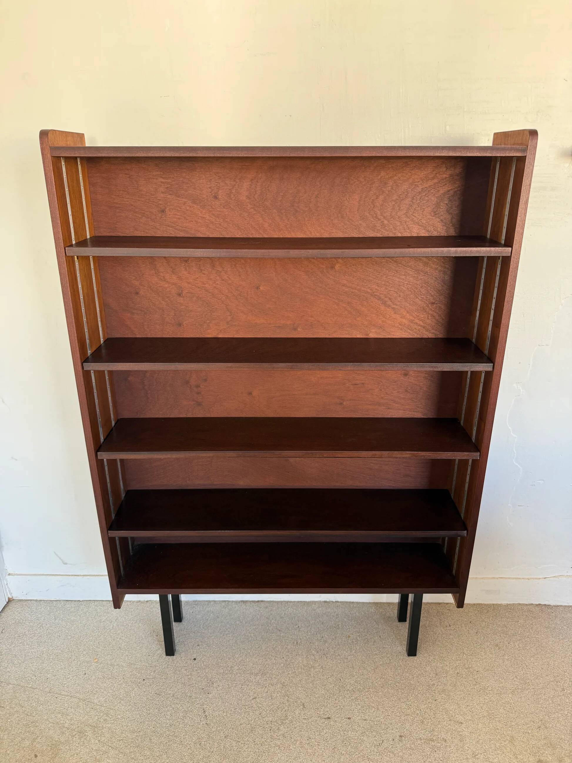 Vintage veneer bookcase with metal legs