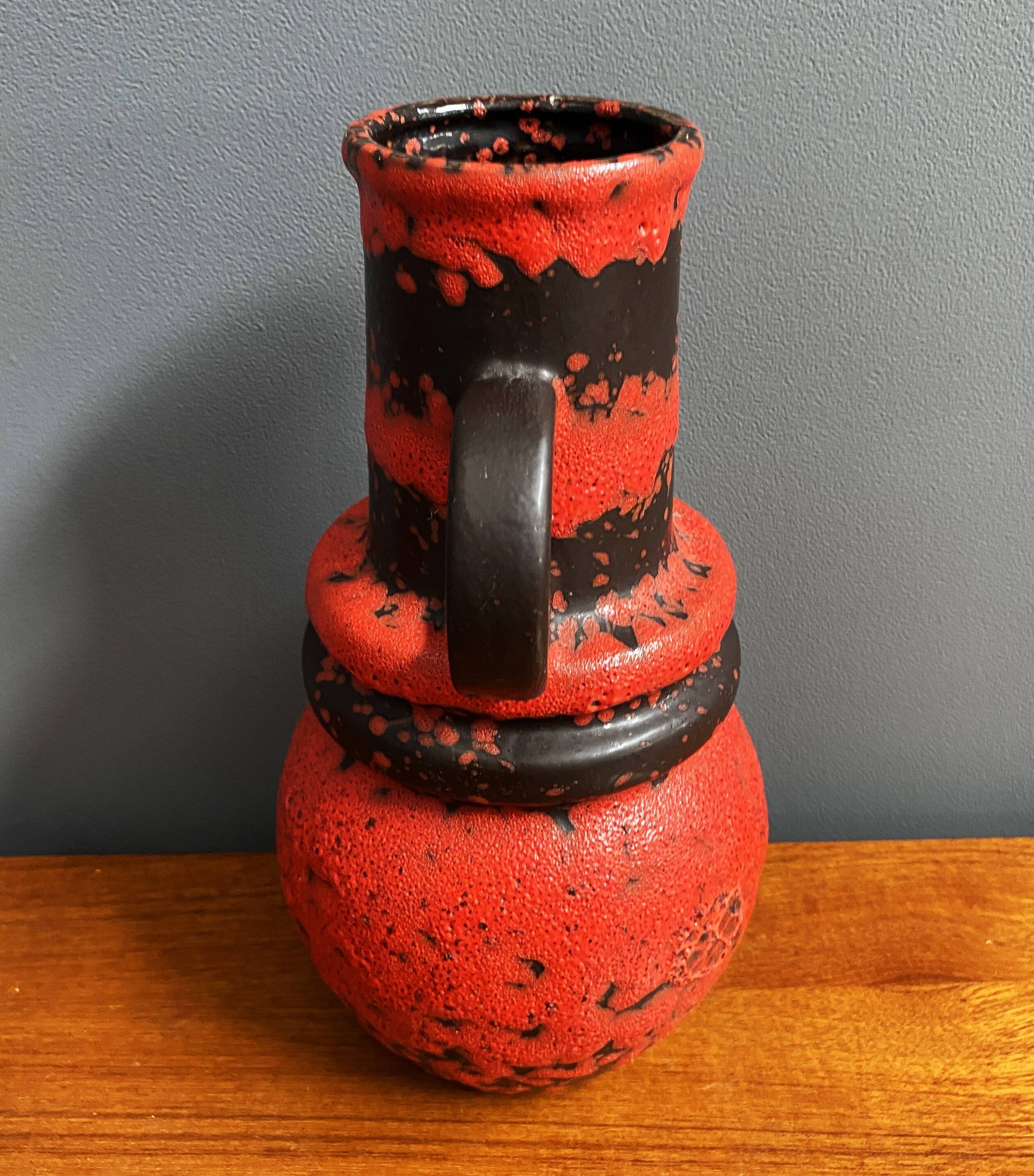 Scheurich vase model 428-26 red and black west germany pottery
