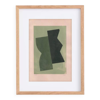 Collage abstrait sur papier ancien B252 signé Eawy