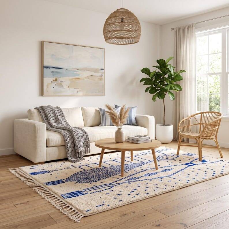 Azilal rug made of pure natural wool, handwoven, traditional, 150/250 cm.