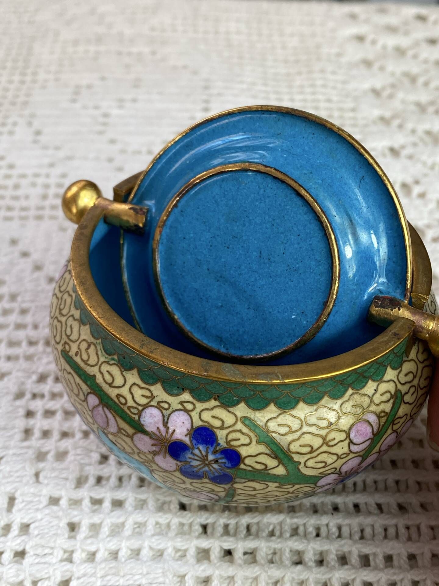 Enamelled brass ashtray