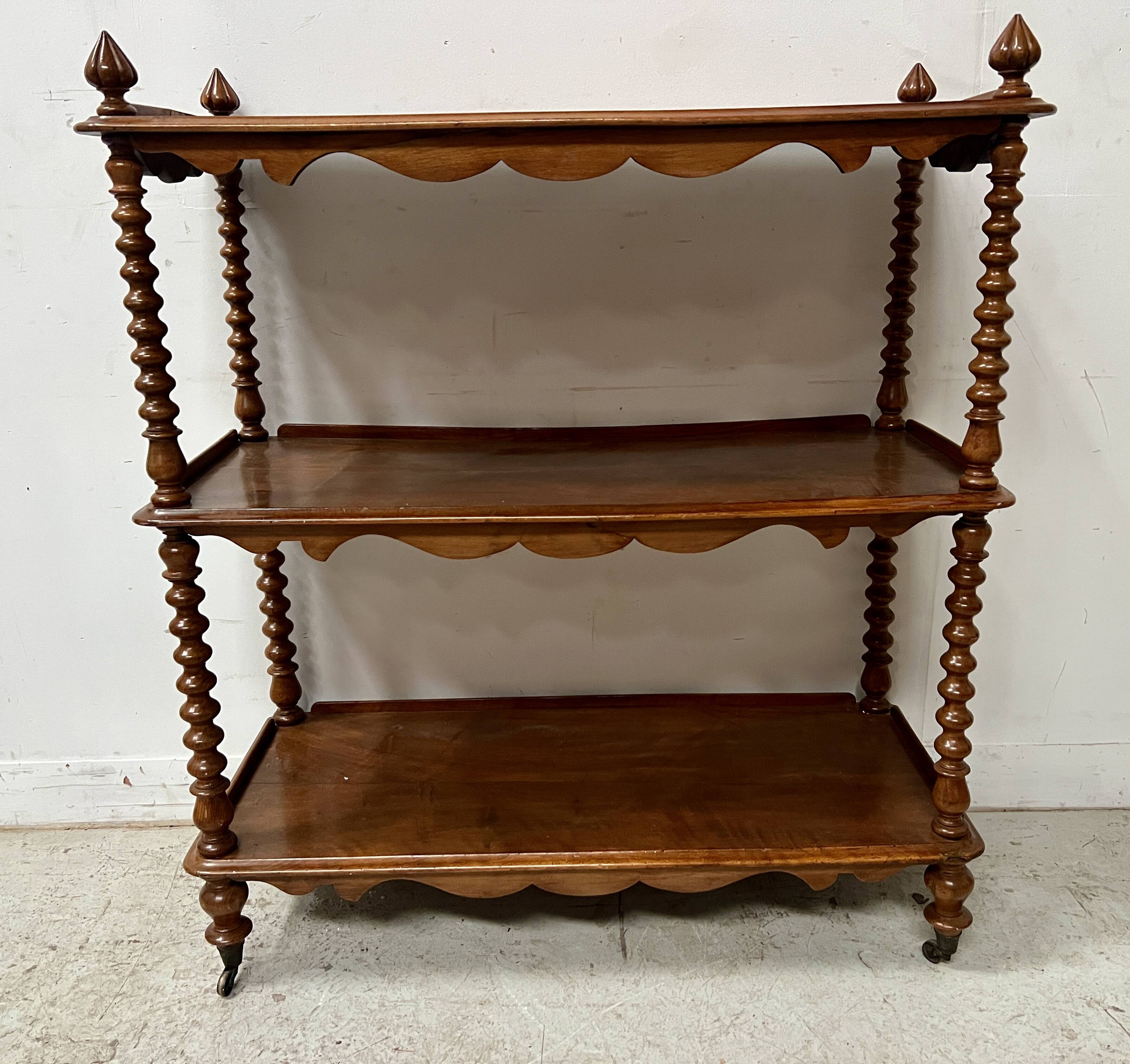 Napoleon III console table with three shelves in mahogany and veneer, 19th century