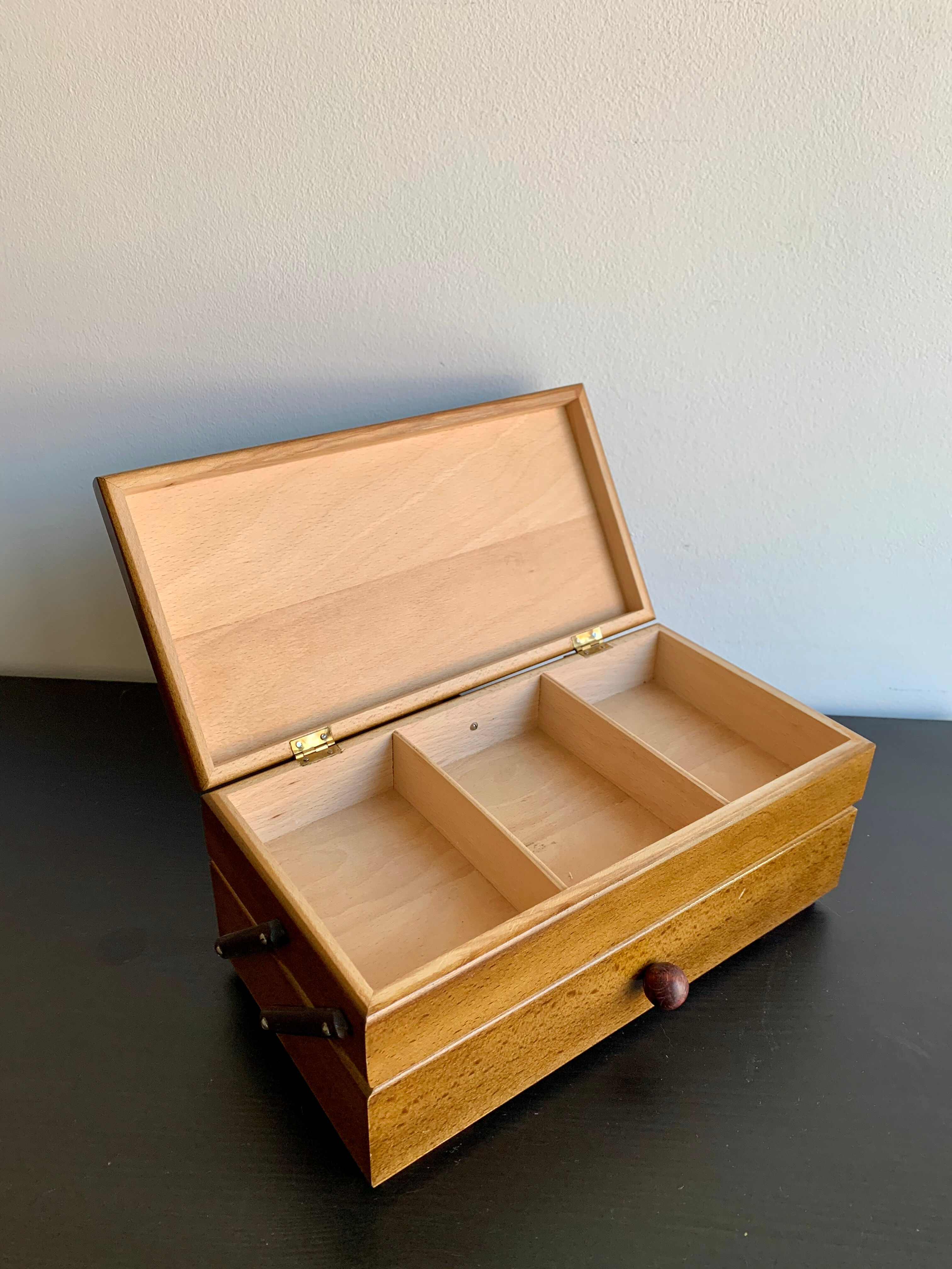 Wooden sewing basket, 1960s