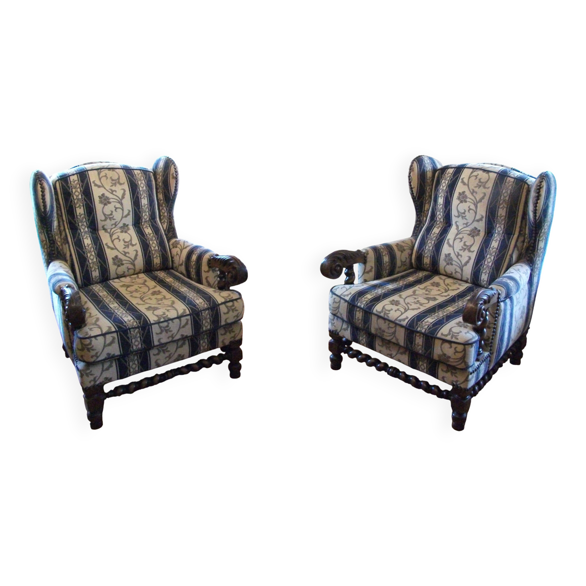 Louis XIII salon in turned wood – Sofa and pair of armchairs