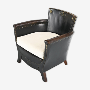 Otto Schulz leather club chair, for Boet. Sweden, C.1940