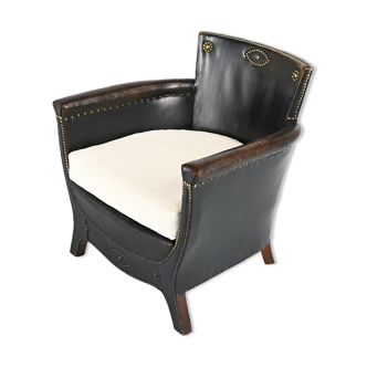 Fauteuil club en cuir Otto Schulz, pour Boet. Suède, C.1940