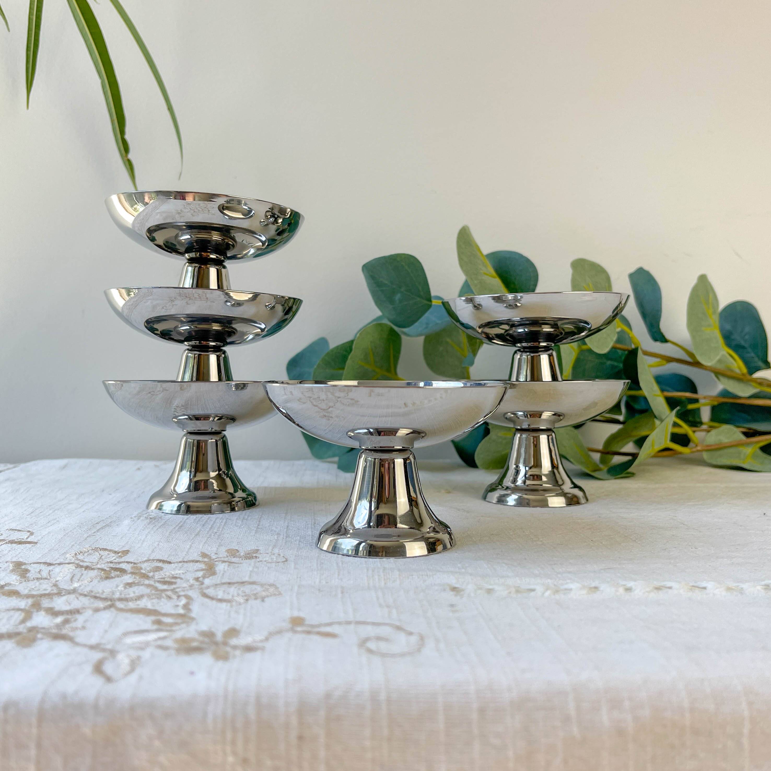 6 Vintage Stainless Steel Bowls from the 70s – Retro Silver Metal Tableware Style 1970