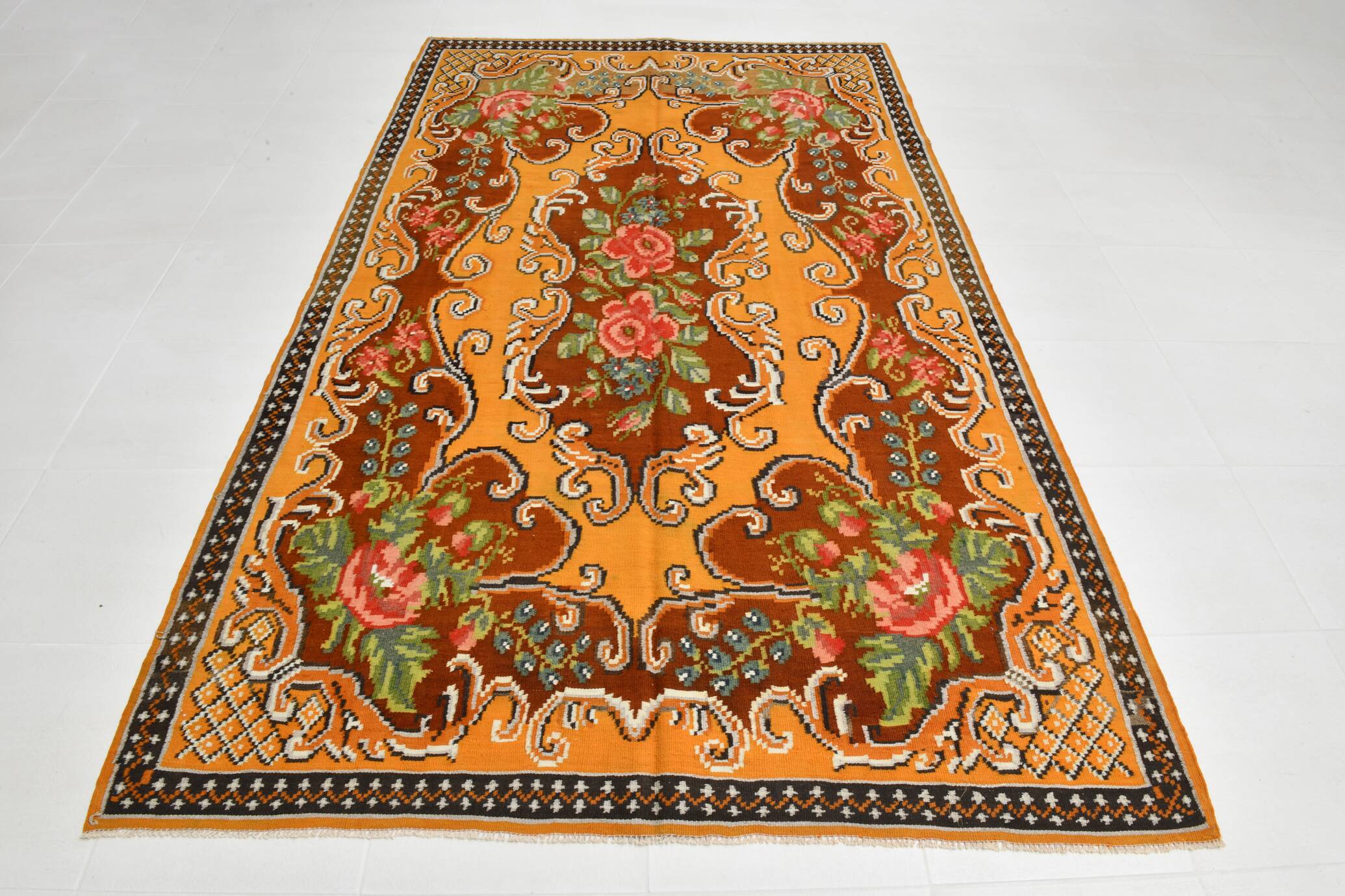 Wine Red & Orange Classic Vintage Kilim Rug, 171x289Cm
