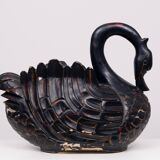 Mid Century Large Black Wooden Swan