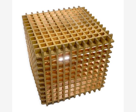 Lampe cube italienne moderne en bois du milieu du siècle, années 1960