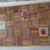 Rattan coffee table and 1950s ceramics