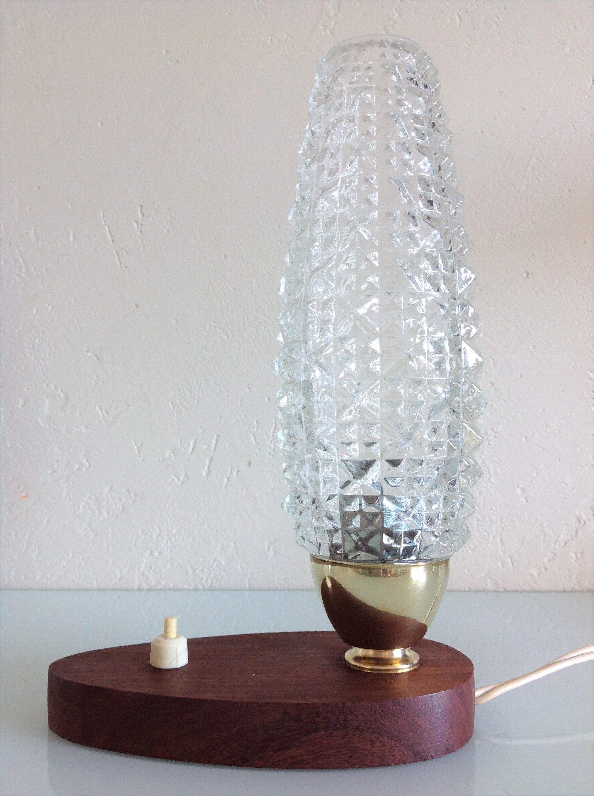 Structured tulip glass bedside lamp / vintage 60s-70s