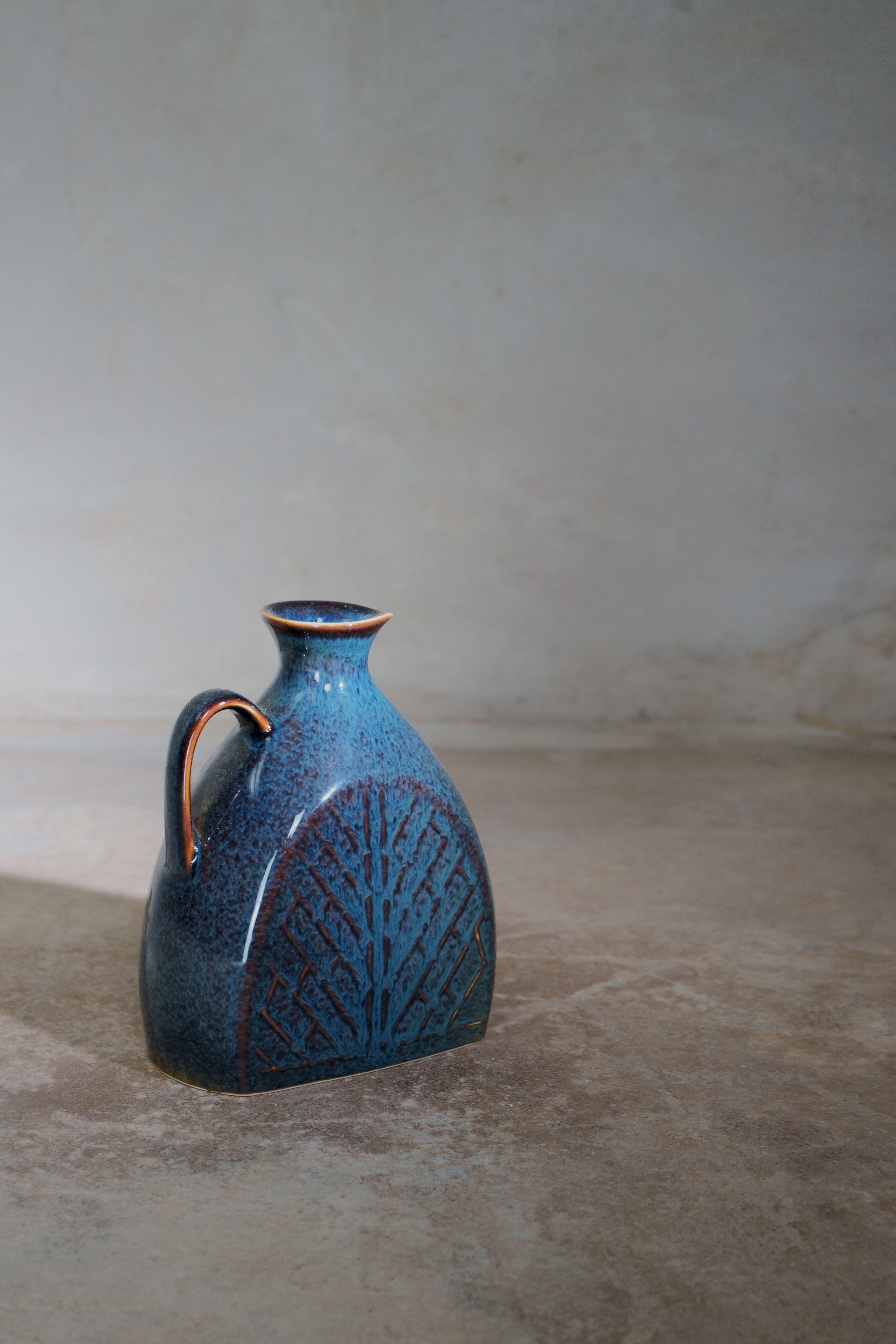 Blue harefur stoneware vase, Rörstrand, Carl Harry Stalhåne, Sweden, 1950´s