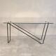 Superb asymmetrical coffee table AIRBORNE 1950s glass and lacquered metal.
