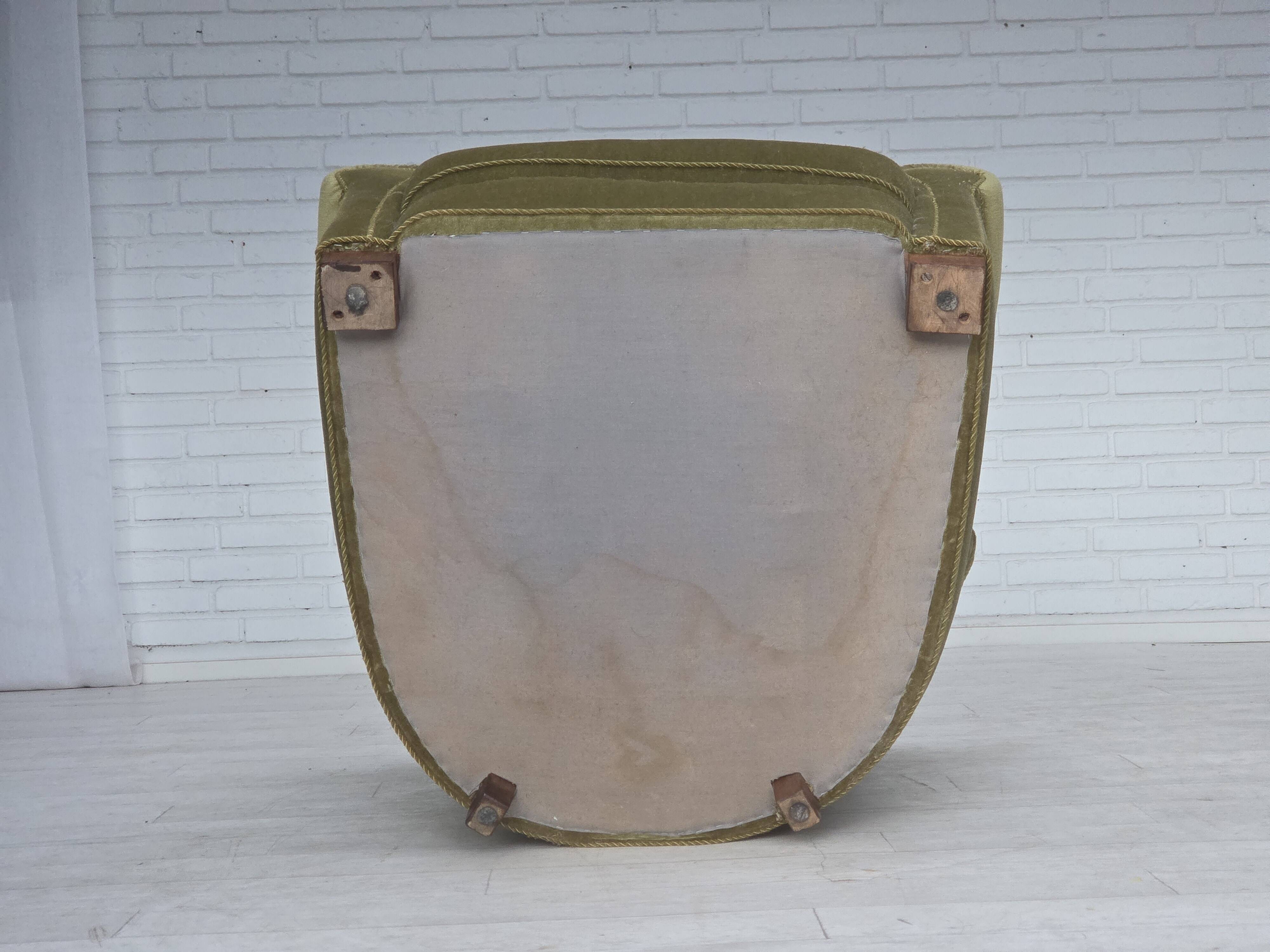 1960s, Danish relax armchair, original green furniture velour, beech wood.