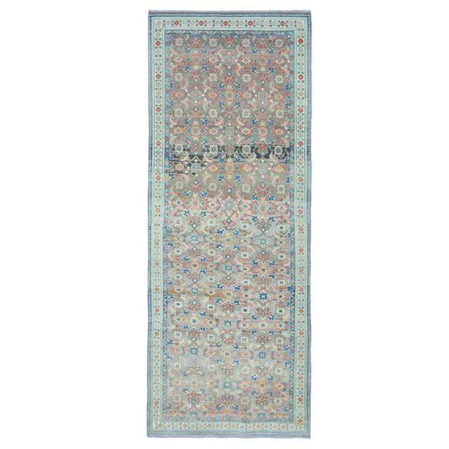 Vintage Turkish Oushak Handmade Wool Cotton Brown Runner Rug 118x309