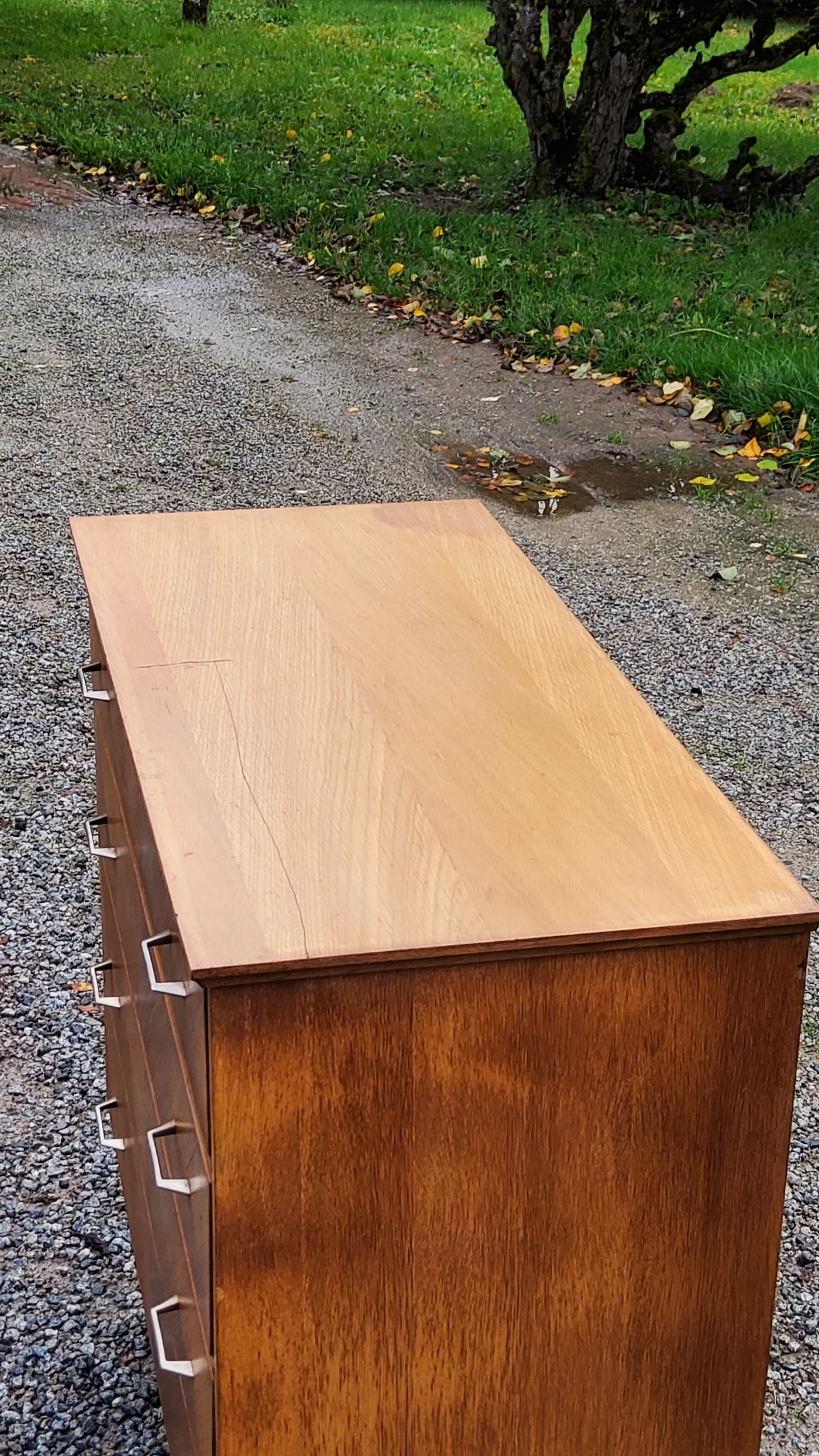 Vintage chest of drawers from the 50s in blond oak 4 drawers feet bobbin