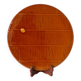 Plat à gâteau en gien barbotine effet roseau tressé 1960