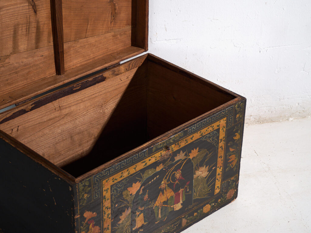 Antique black lacquered pine chest – China, circa 1900