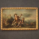 Painting oil on canvas landscape with children from the 18th century