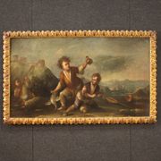 Painting oil on canvas landscape with children from the 18th century
