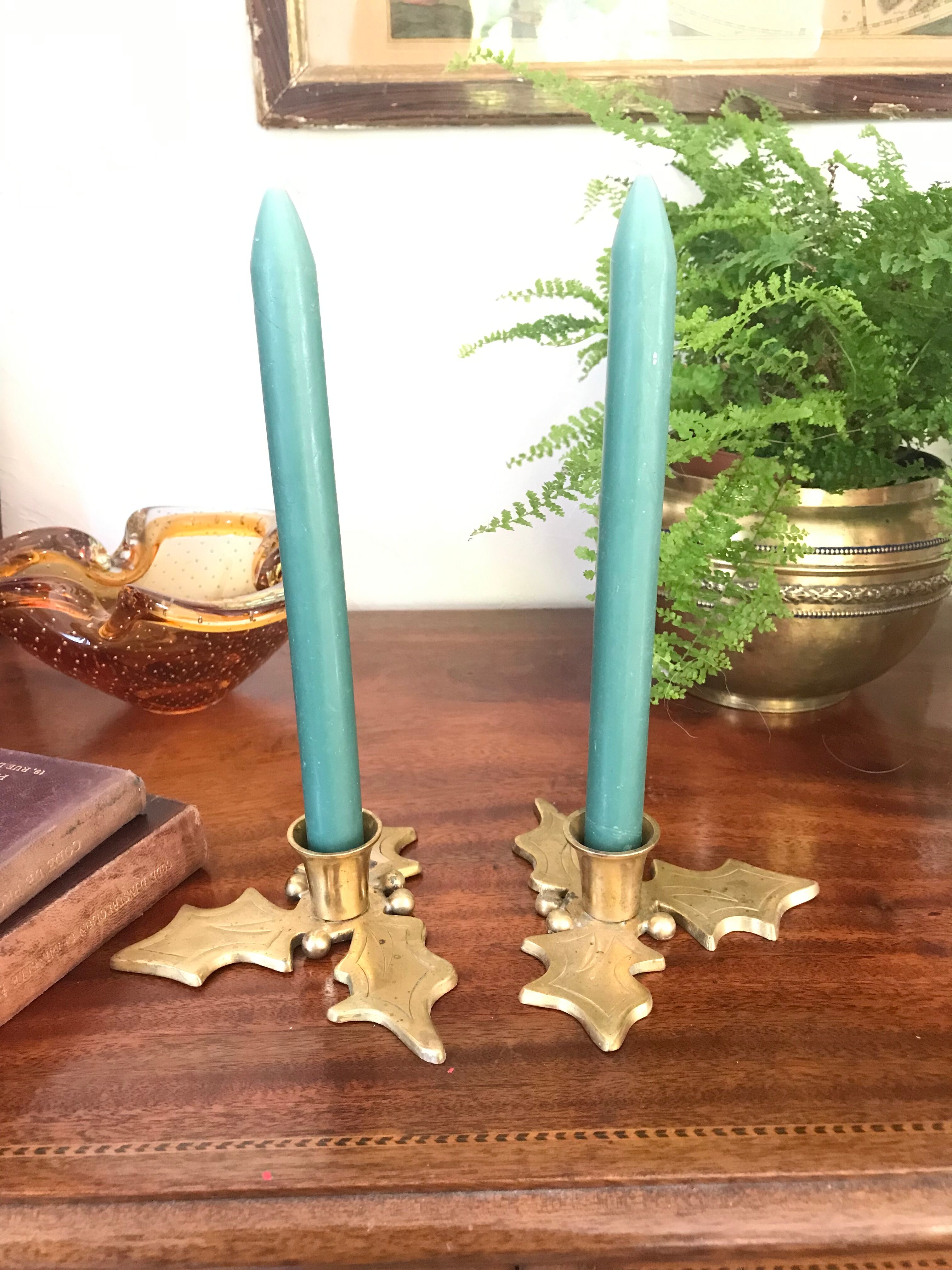 Pair of brass candle holders