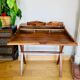 Desk, writing desk in solid rosewood and studded leather, 20th century.