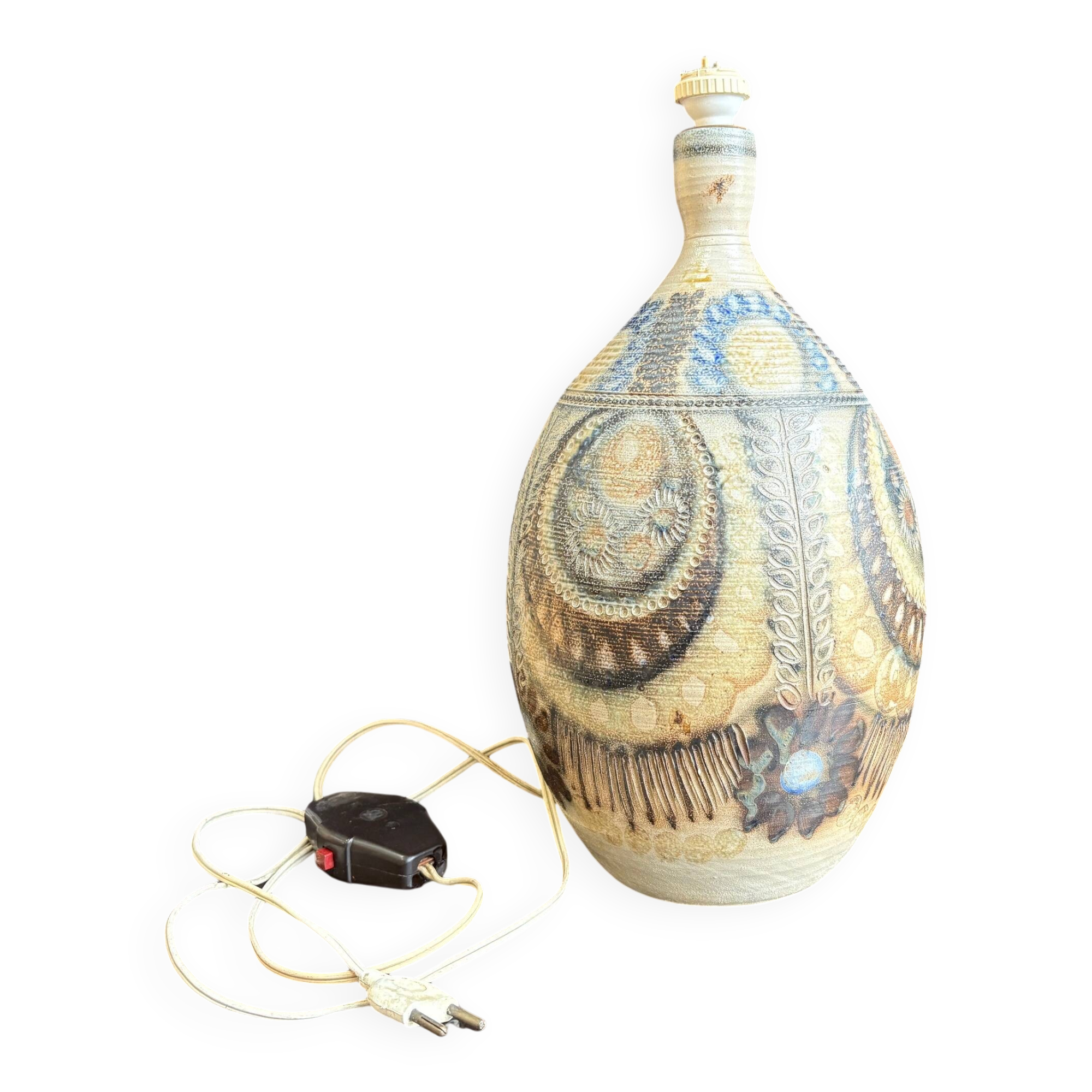 Stoneware lamp (base) signed Joël Courjault for Keraluc – floral decoration