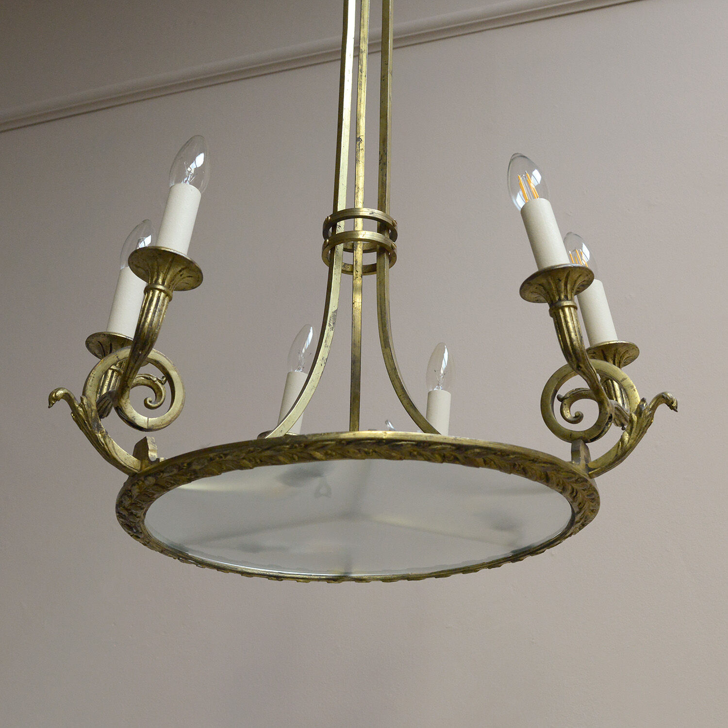 Antique gilded bronze empire chandelier original professionally rewired light