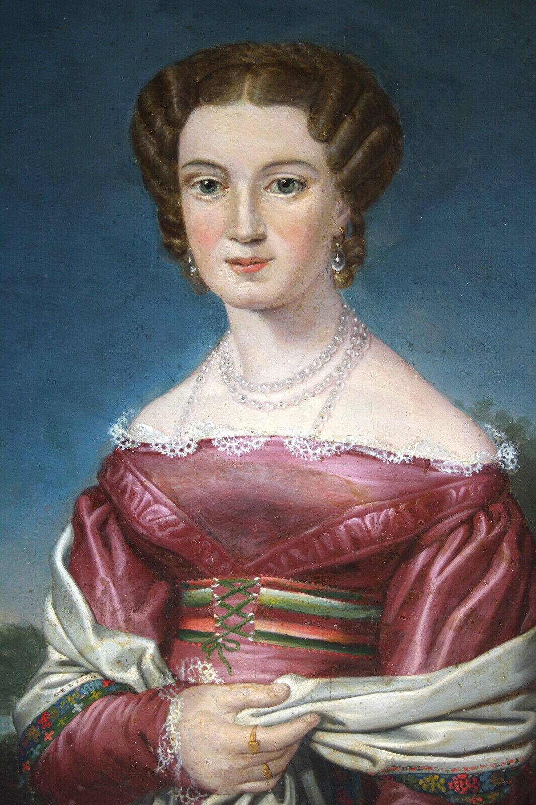 Elegant 19th-Century Portrait of a Lady – Oil on Canvas, Gilded Frame