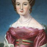 Élégant portrait de dame du XIXe siècle – Huile sur toile, cadre doré