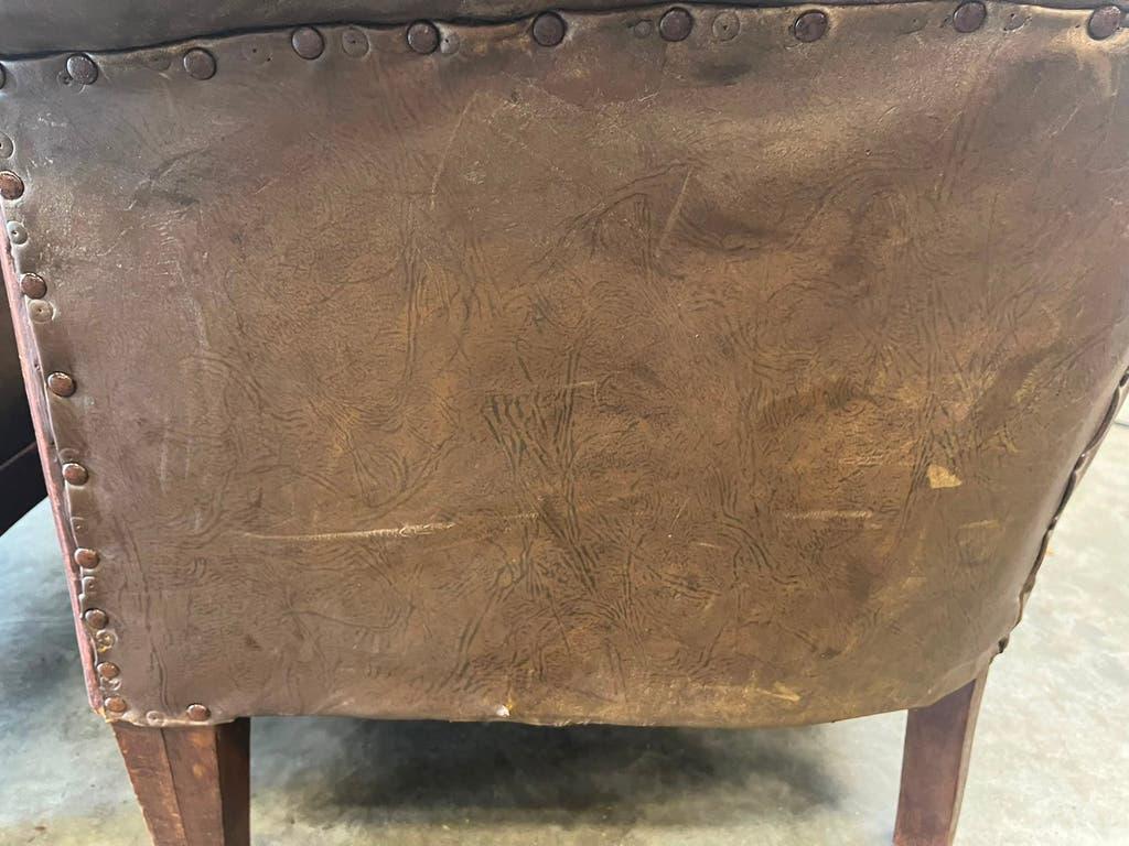 Set of 2 vintage Art Deco individual armchairs/seats in cognac leather.