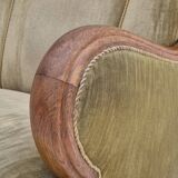 1960s, Danish armchair in original very good condition, furniture velour, oak wood.