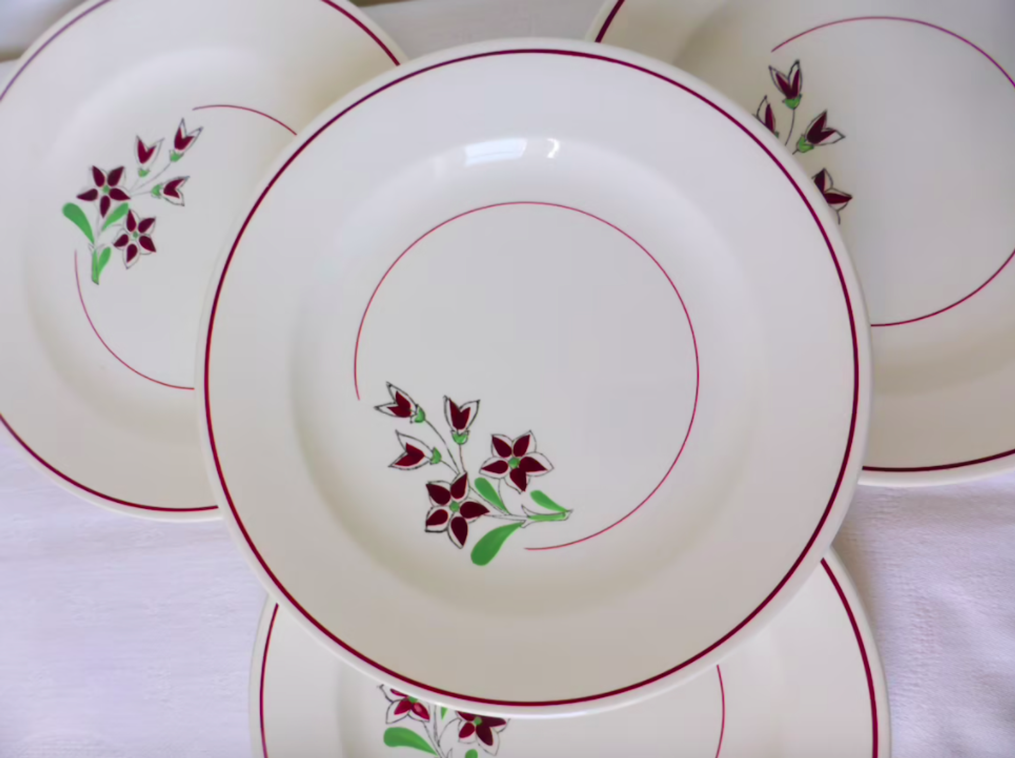 Set of 4 vintage porcelain dinner plates from the Salins factory