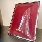 Cadre en métal argenté art deco 24,5 cm x 18,5 cm verre convexe