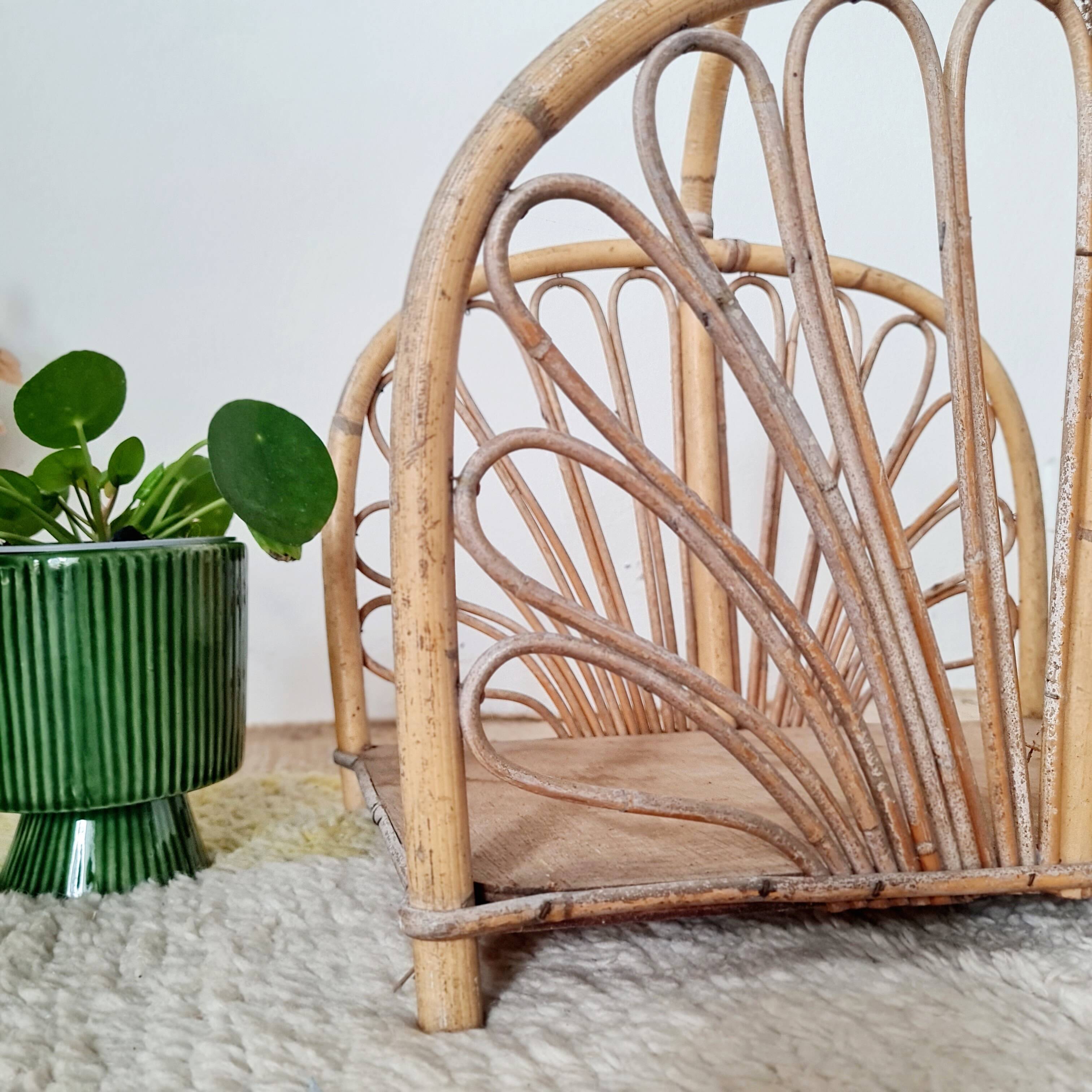 Magazine rack, vintage rattan storage