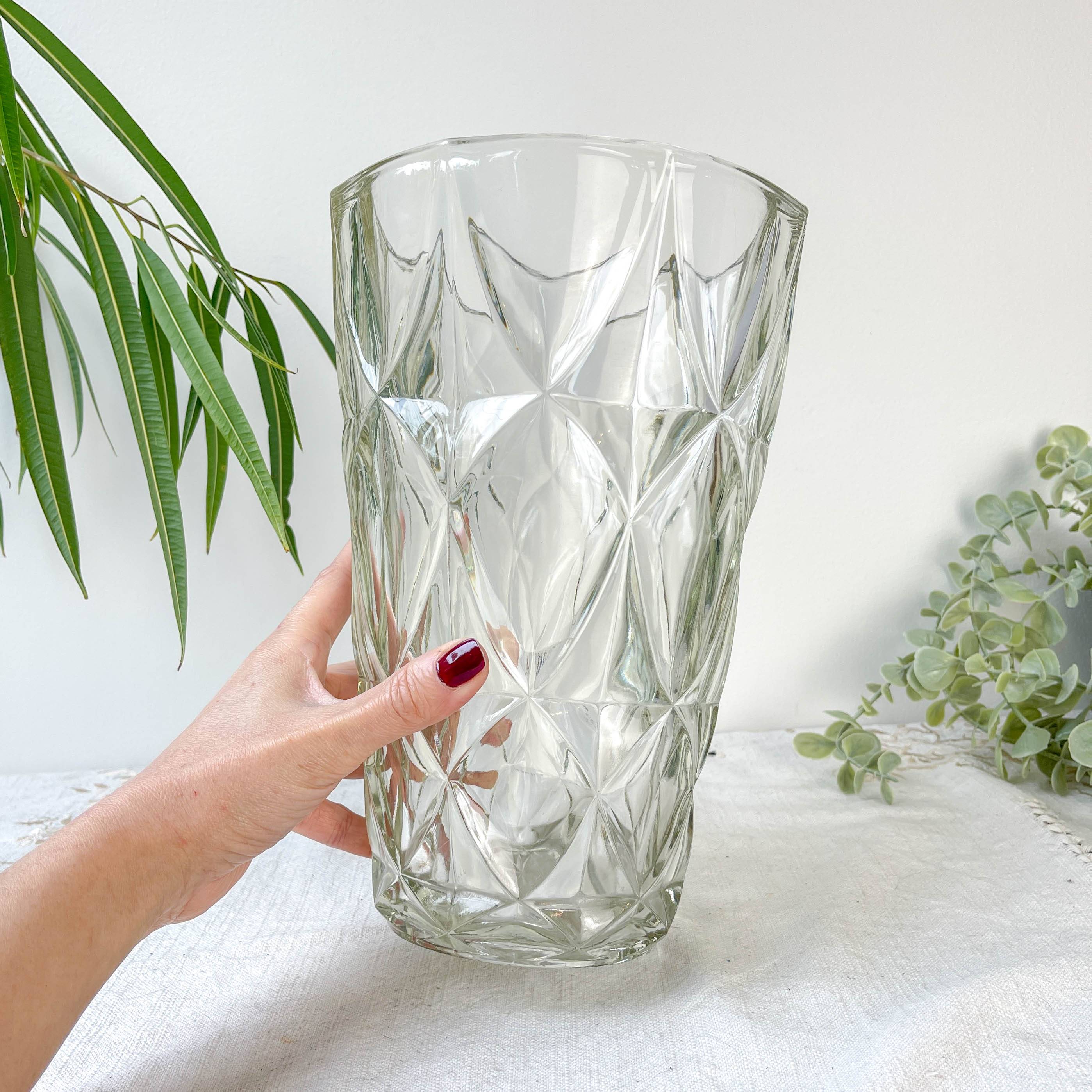 Vintage glass vase with geometric pattern