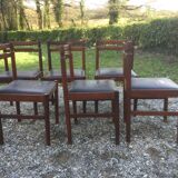 Vintage scandinavian teak chairs, black skaï seats as it is