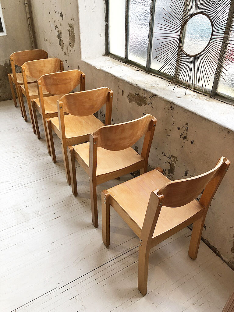 6 80s beech chairs