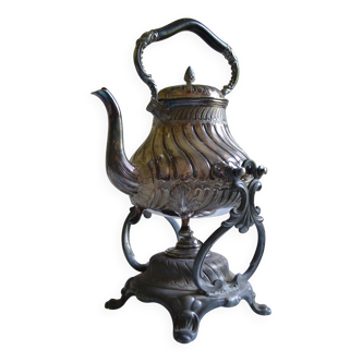 Art Nouveau teapot or samovar in silver-plated metal by goldsmith Victor Saglier
