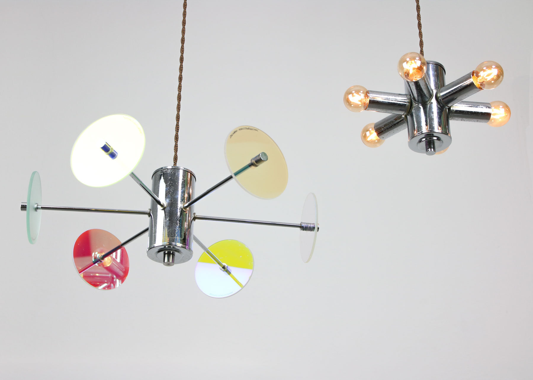 Vintage Italian Chrome Lamp Duo, 70s