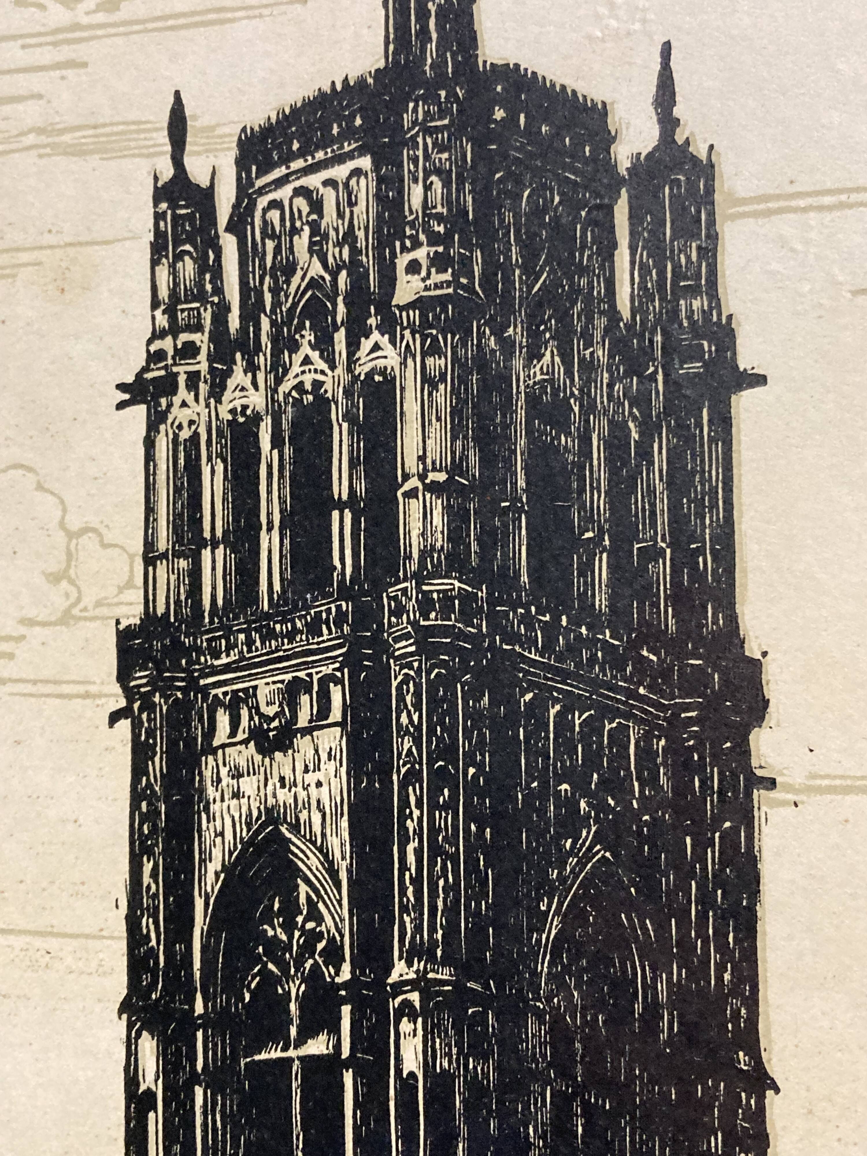 Old illustration of the Cathedral of Rodez, framed.