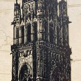 Old illustration of the Cathedral of Rodez, framed.