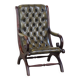 Green cow leather chesterfield armchair combined with wood