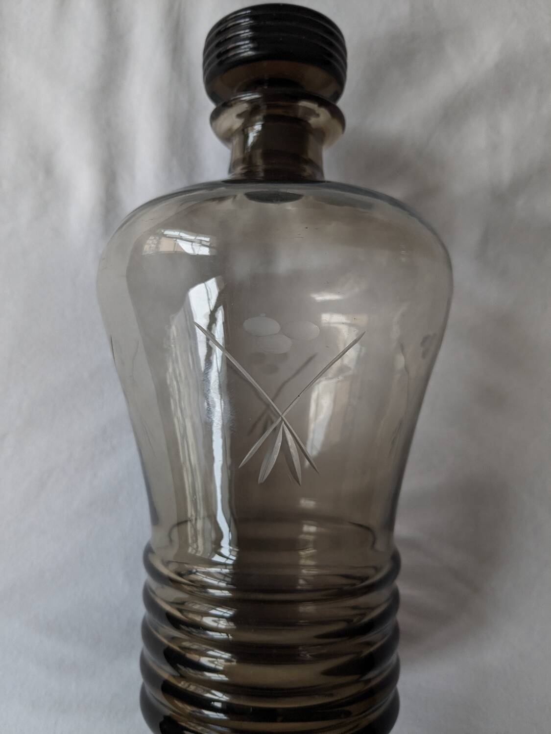 Engraved smoked glass carafe