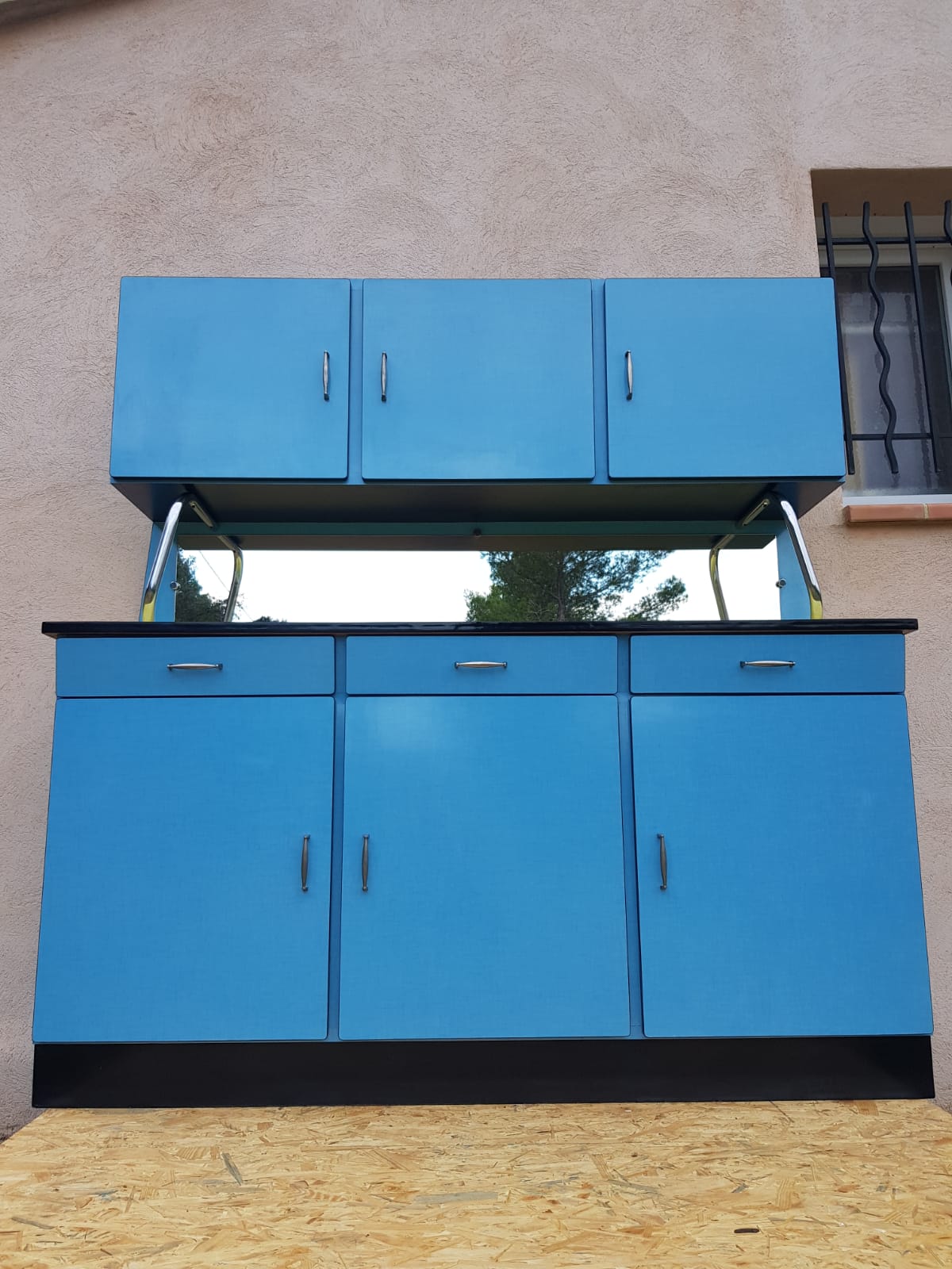 Buffet Formica blue and yellow years 60
