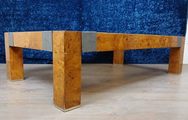 Table basse Italienne en loupe d’après Willy Rizzo pour Mario Sabot