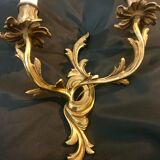 Set of 2 gilded Louis XV wall sconces in solid bronze