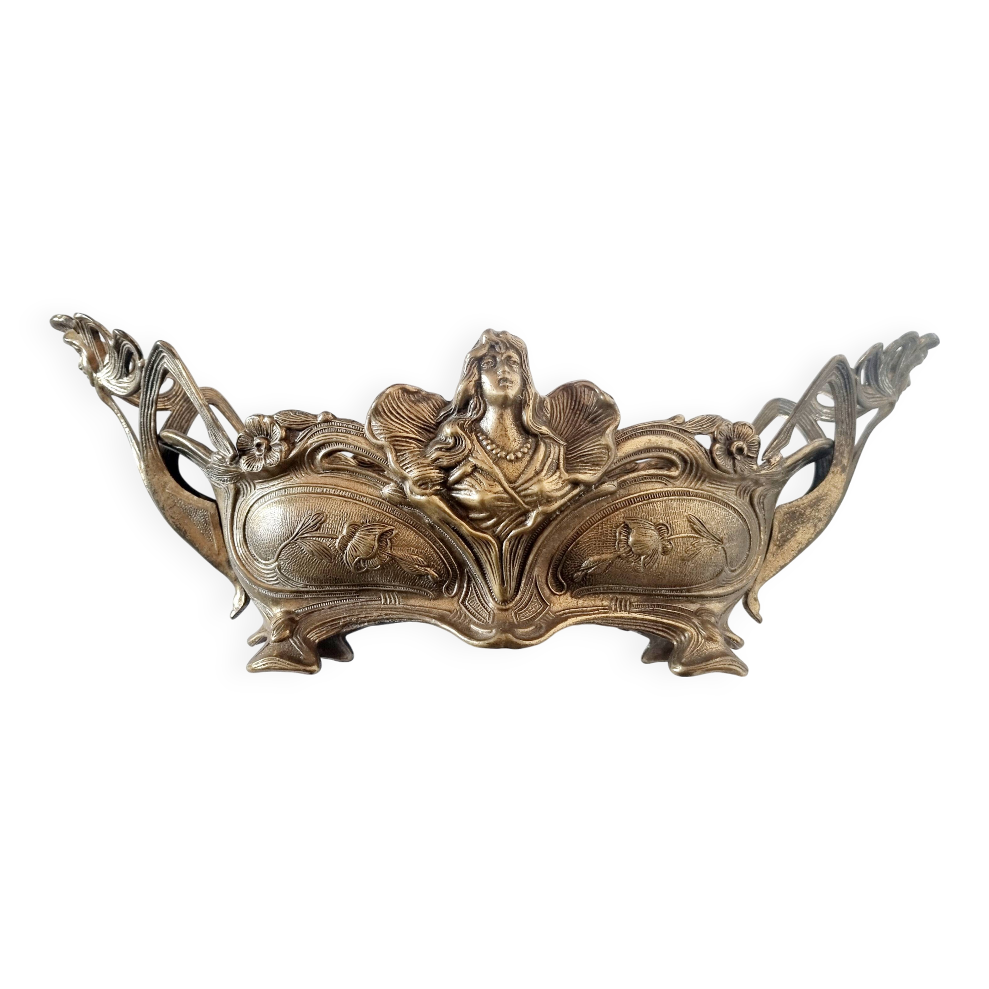 French Art Nouveau bronze planter decorated with a female mermaid