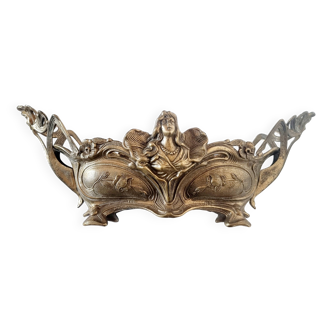 French Art Nouveau bronze planter decorated with a female mermaid